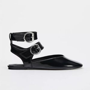 Zara Black Patent Strappy Flats